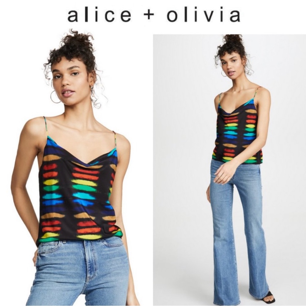 alice + olivia Harmon Drapey Rainbow Slip Tank